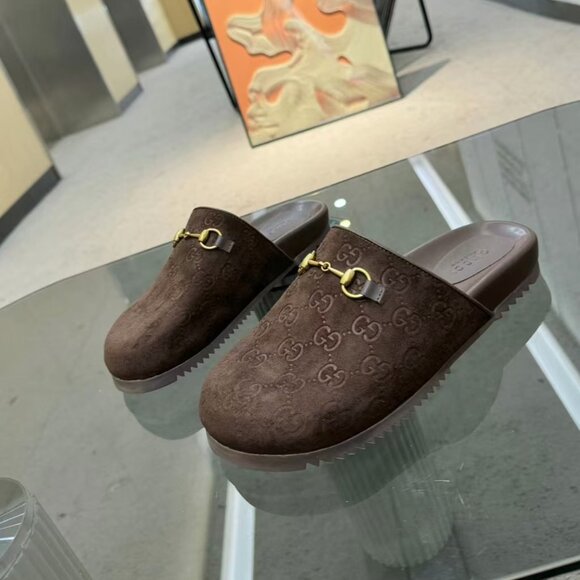 Gucci Shoes - Gucci Brown Suede Mules with Horsebit Detail